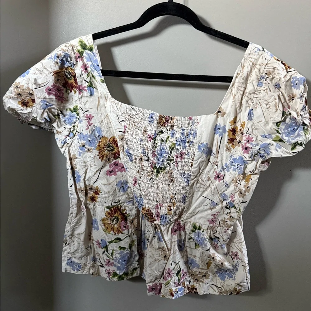 Anthropologie Puff Sleeve Peplum Top